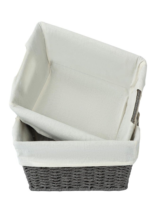 JS HANGER Wicker Storage Basket with Washable Liners, Metal Frame, Set of 2, 12.6"L x 8.7"W x 4.3"H, Woven Paper Basket for Pantry, Toilet, Bathroom, Bedroom, Patio, Grey - Image 1