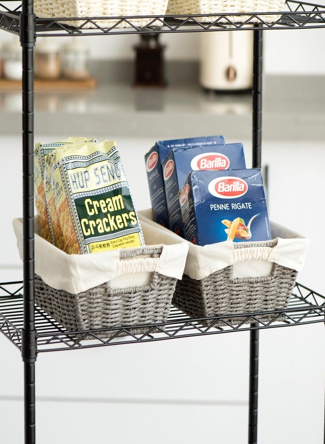 JS HANGER Wicker Storage Basket with Washable Liners, Metal Frame, Set of 2, 12.6"L x 8.7"W x 4.3"H, Woven Paper Basket for Pantry, Toilet, Bathroom, Bedroom, Patio, Grey - Image 5