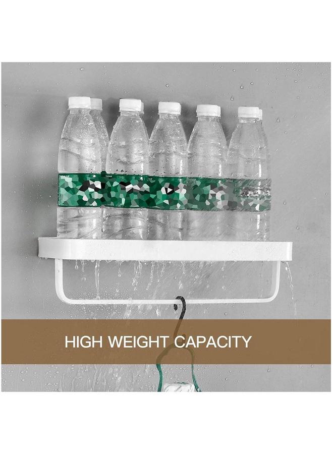 HOMESTAR Bathroom Shelves Wall Mounted Glass for Floating Shelf with Towel Holder Shower 2 Tier Organizer-White - Image 4