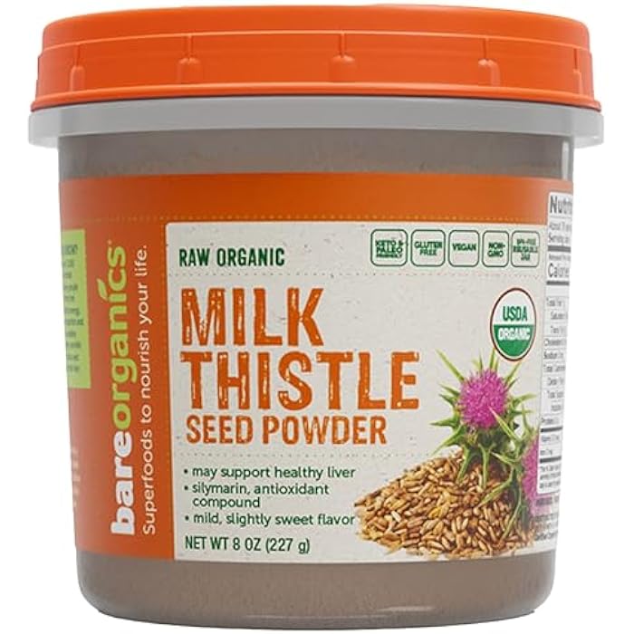 BareOrganics Milk Thistle Seed Powder - Organic Milk Thistle Herbal Powder for Liver Support, 8 Oz - Image 1