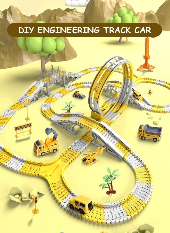 Joudiplay 【Eid Gifts】DIY Tracked Vehicle, Engineering Toy Set, 324-Piece Combination Featuring 5 Engineering Vehicles and Flexible Tracks. Build your own construction roads. The perfect toy for boys and girls aged 3-6. - Image 1