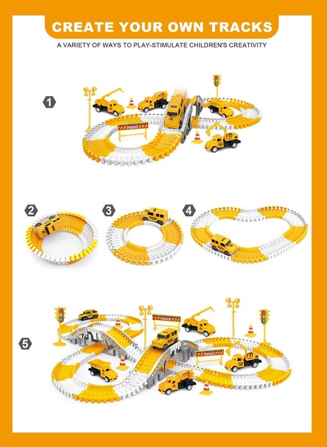 Joudiplay 【Eid Gifts】DIY Tracked Vehicle, Engineering Toy Set, 324-Piece Combination Featuring 5 Engineering Vehicles and Flexible Tracks. Build your own construction roads. The perfect toy for boys and girls aged 3-6. - Image 5
