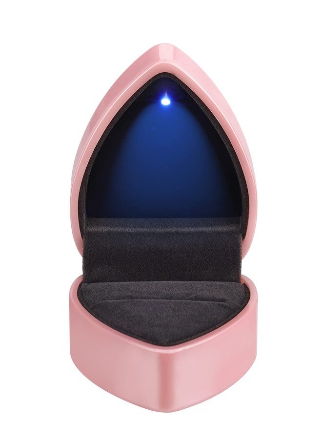 LETURE Heart Shaped Ring Gift Box with LED Light, Velvet Earrings Jewelry Case with Light, Jewellry Display Box for Wedding, Engagement, Proposal, Birthday and Anniversary (Pink) - Image 2