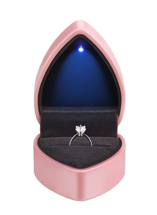 LETURE Heart Shaped Ring Gift Box with LED Light, Velvet Earrings Jewelry Case with Light, Jewellry Display Box for Wedding, Engagement, Proposal, Birthday and Anniversary (Pink) - Image 1