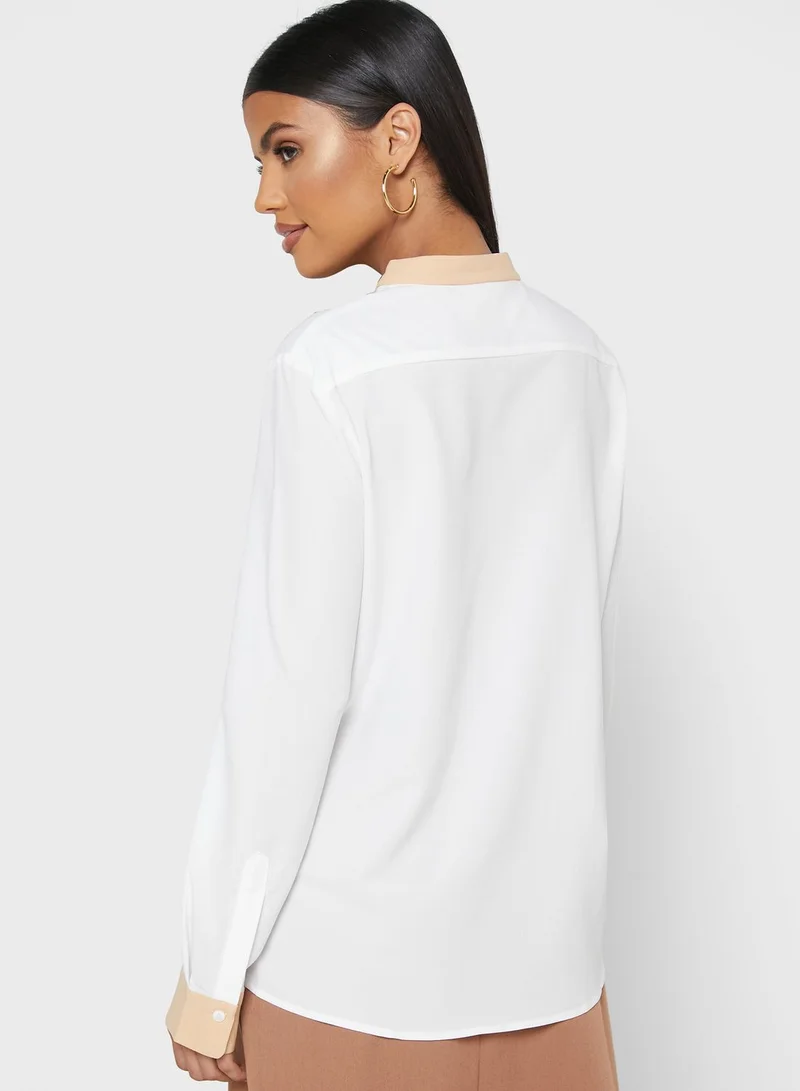 Khizana Contrast Trim Grandad Collar Shirt