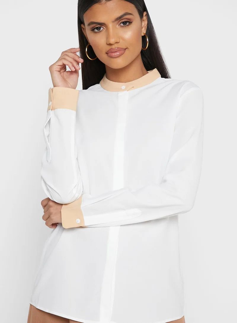 Khizana Contrast Trim Grandad Collar Shirt