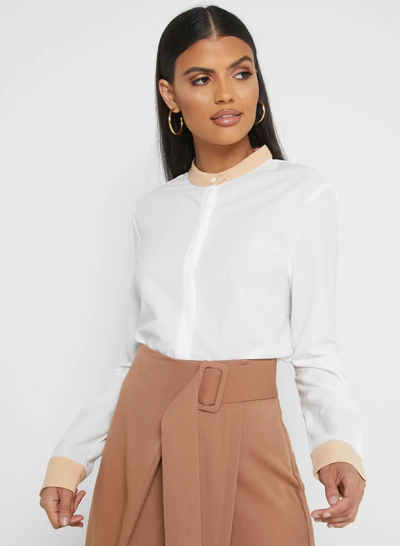 Khizana Contrast Trim Grandad Collar Shirt