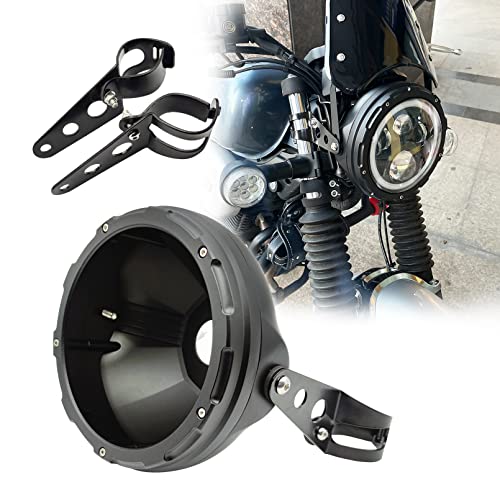HARPUOU 7 Inch LED Motorcycle Headlight Housing Bucket with Lamp Shell Side Mount Brakcet for Motorcycles with 32MM to 40MM Fork Tubes - Image 1