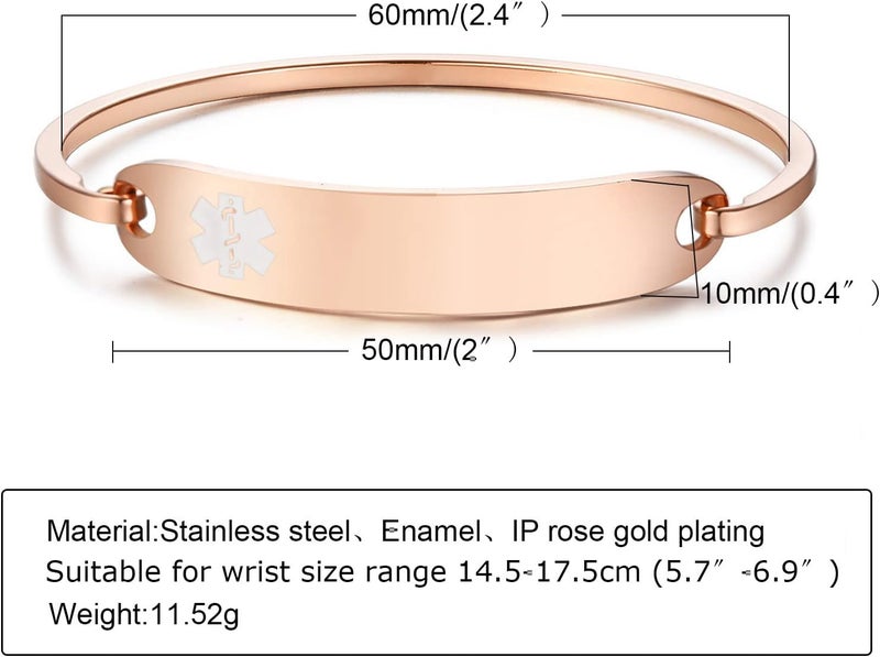 VNOX Medical Bracelet for Women-Stainless Steel Emergency Medical Alert ID Bangle Bracelet,Free Engraving - Image 3