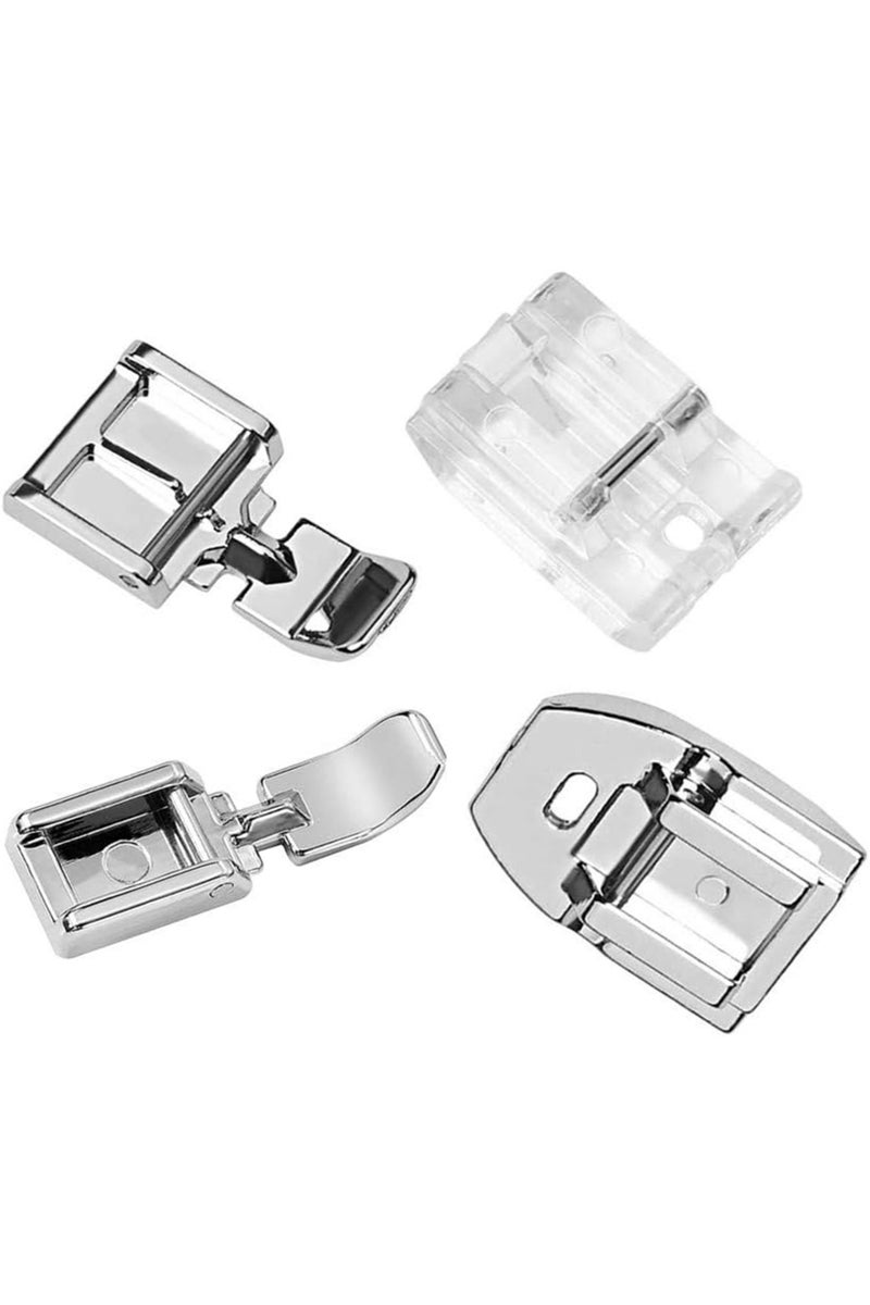 4 قطع/مجموعة قدم ضاغطة للسحاب قدم ضاغطة للسحاب غير المرئي لماكينات الخياطة سنجر براذر جوكي ذات الساق المنخفضة والتركيب بالضغط.