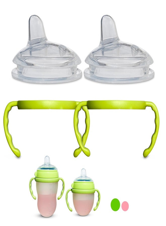 BelBeyo Sippy Spout Nipples with Bottle Handles for Comotomo Baby Bottles 2-Pack Soft Food Grade Silicone Spout, Transition Nipples, Converts Baby Bottle to Sippy Cup, Spill Proof, BPA-Free, 4+ months (Green) - Image 1