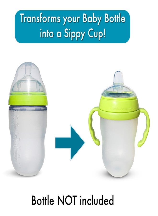 BelBeyo Sippy Spout Nipples with Bottle Handles for Comotomo Baby Bottles 2-Pack Soft Food Grade Silicone Spout, Transition Nipples, Converts Baby Bottle to Sippy Cup, Spill Proof, BPA-Free, 4+ months (Green) - Image 4