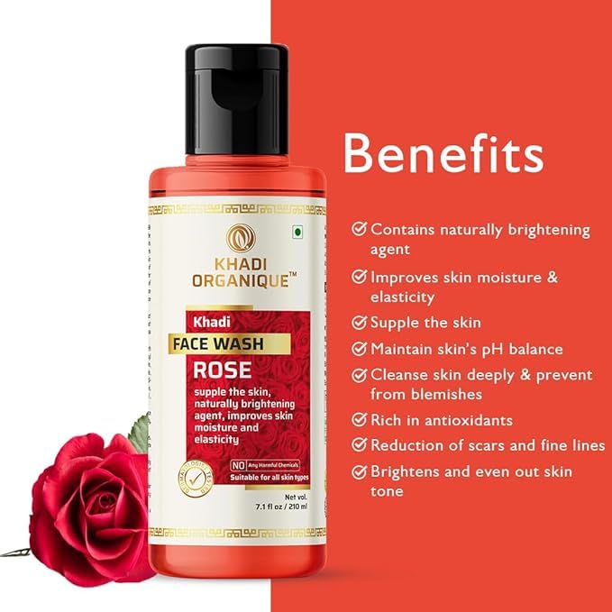 Khadi ORGANIQUE Khadi Organique Rose Face Wash  Aloe Vera Moisturizer Lotion Duo  Nourished and Glowing Skin for All Skin Types 420 ml - Image 2