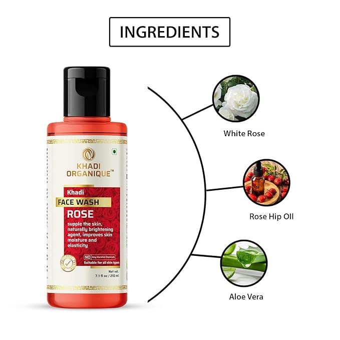 Khadi ORGANIQUE Khadi Organique Rose Face Wash  Aloe Vera Moisturizer Lotion Duo  Nourished and Glowing Skin for All Skin Types 420 ml - Image 4
