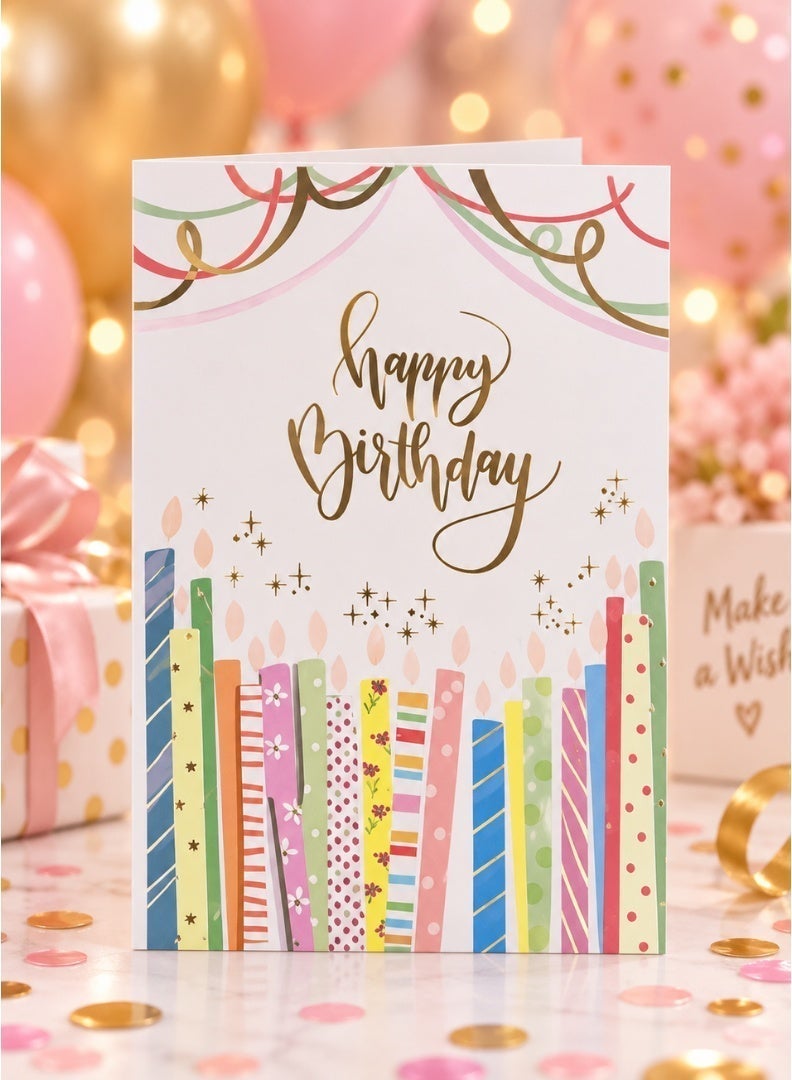 ITALO Musical Birthday Greeting Card with Colorful Candle Design, Plays Happy Birthday Song When Opened | White - Image 2