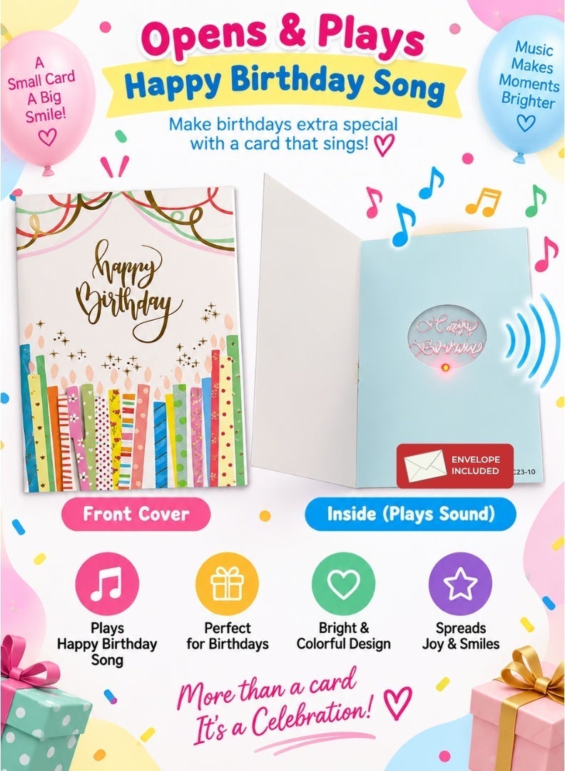 ITALO Musical Birthday Greeting Card with Colorful Candle Design, Plays Happy Birthday Song When Opened | White - Image 1