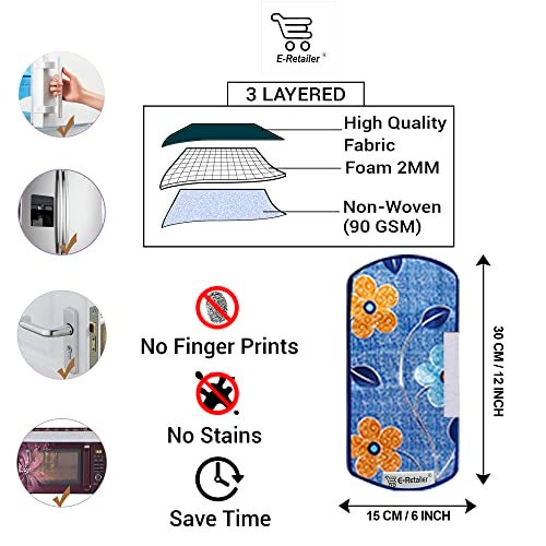 E-Retailer® Polyester 3-Layered Fridge Handle Cover Set of 2Pcs. For Refrigerator and Microwave oven (Color-Blue Floral, Size-12x6 Inches) - Image 2