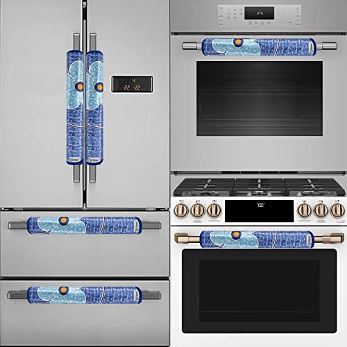 E-Retailer® Polyester 3-Layered Fridge Handle Cover Set of 2Pcs. For Refrigerator and Microwave oven (Color-Blue Floral, Size-12x6 Inches) - Image 3