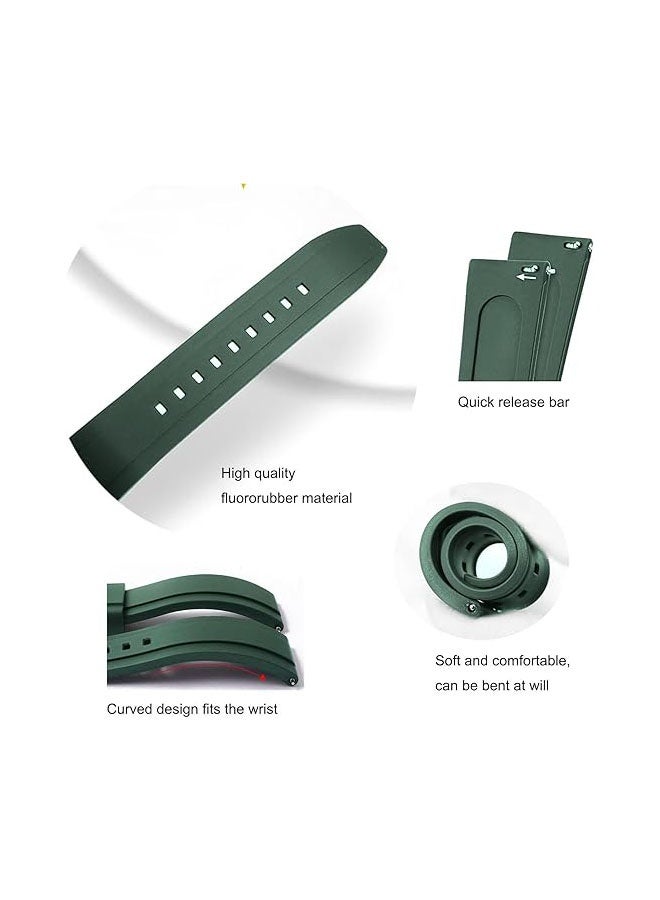 Quick Release Soft Silicone Watch Strap，Rubber Watch Bands Universal Replacement Band Strap for Men Women Dark Green 20mm - Image 3