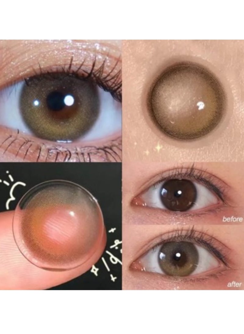 Unibling Crescent of Light Yearly Colored Contact Lenses, Unisex Cosmetic Contact Lenses, Enlargement Collection, Light Brown, With Case - Image 1