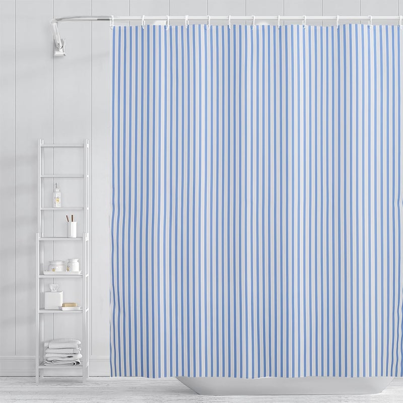Umpoo Abstract Stripes Fabric Bathroom Shower Curtain - Sky Blue Lines Modern Minimalist Shower Curtain with Hooks - Polyester Waterproof Artistic Decor, 48x72 Inch - Image 1