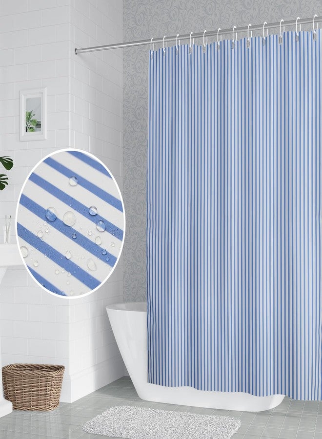 Umpoo Abstract Stripes Fabric Bathroom Shower Curtain - Sky Blue Lines Modern Minimalist Shower Curtain with Hooks - Polyester Waterproof Artistic Decor, 48x72 Inch - Image 3