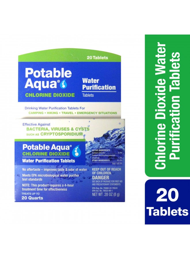 Potable Aqua Chlorine Dioxide Water Purification Tablets - 20 Count - Image 1