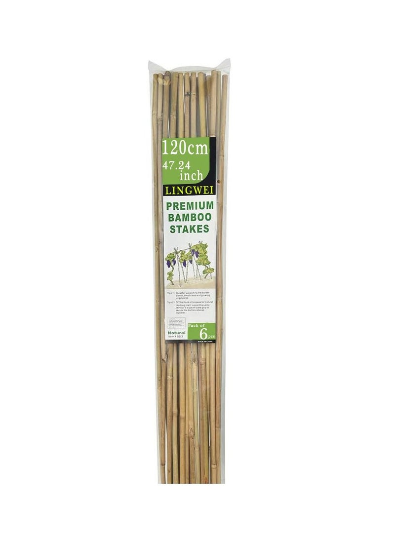 LINGWEI Natural Garden Bamboo Sticks For Indoor and Outdoor Plants Flowers Vine Plants Support Garden Canes Poles Stakes ((120cm)(6pcs))  - Image 1