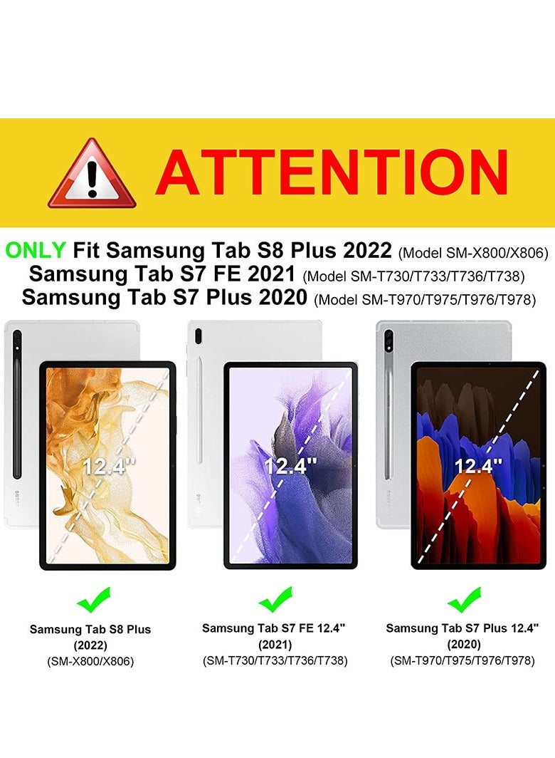جراب هجين رفيع لجهاز Samsung Galaxy Tab S10 plus/S9 FE plus/S9 plus/S8 Plus 2022/S7 FE 2021/S7 Plus 2020 مقاس 12.4 بوصة مع حامل قلم S، غطاء مقاوم للصدمات مع غطاء خلفي شفاف، خاصية الإيقاظ/النوم التلقائي - Image 2
