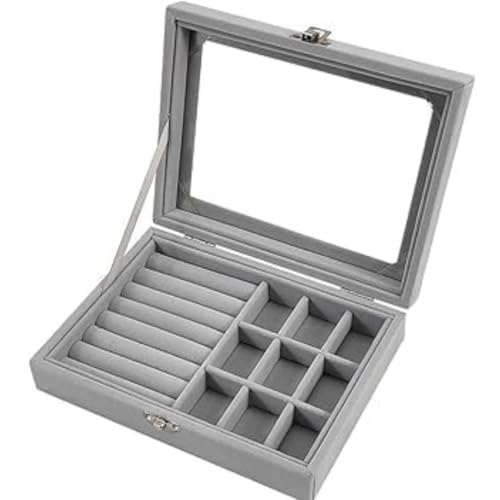 Sprqcart Jewelry Organizer Jewelry Box, Storage Case for Earrings, Rings, Necklaces, Pendants | Portable Travel Design with Mirror Multiple Compartments Soft Interior for Women Girls Teenagers (Grey) - Image 1
