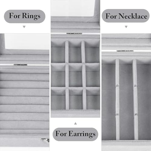 Sprqcart Jewelry Organizer Jewelry Box, Storage Case for Earrings, Rings, Necklaces, Pendants | Portable Travel Design with Mirror Multiple Compartments Soft Interior for Women Girls Teenagers (Grey) - Image 4