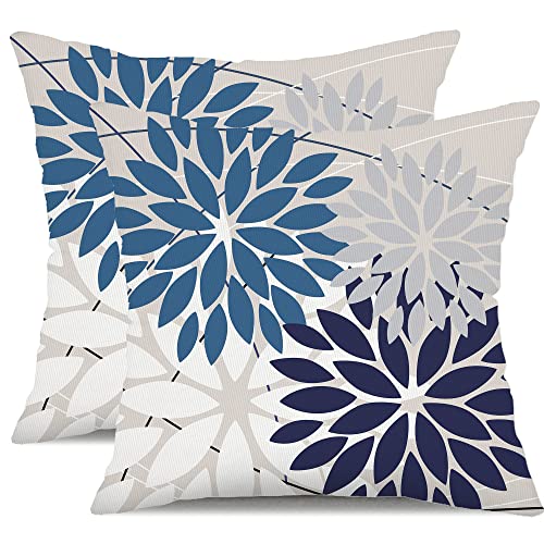 DFXSZ Outdoor Throw Pillow Covers 18x18 Inch Set of 2 Spring Summer Geometric Elegant Decorative Throw Pillows Blue Outdoor Waterproof Pillow Covers for Patio Funiture Garden Couch 158A18