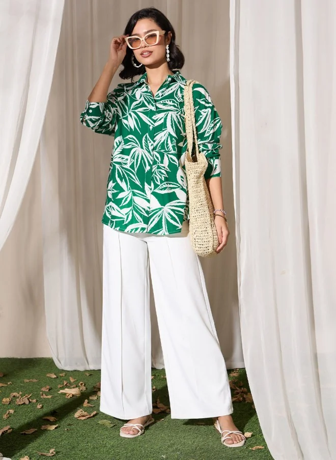 SASSAFRAS Floral Printed Oversized Shirt for Women