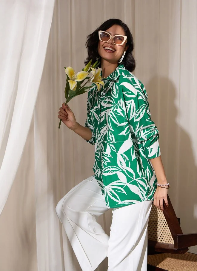 SASSAFRAS Floral Printed Oversized Shirt for Women
