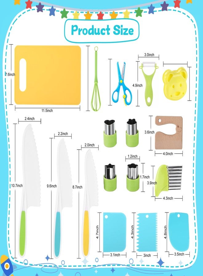 FGASIDYO 16PCS Montessori Kitchen Tools Cookware Baking Toy, Toddler Baking Set for Real Cooking includes 3 Serrated Edges Plastic Toddler Knives, Cutting Board, Y Peeler, Egg Beater, Toddler Food Picks - Image 2