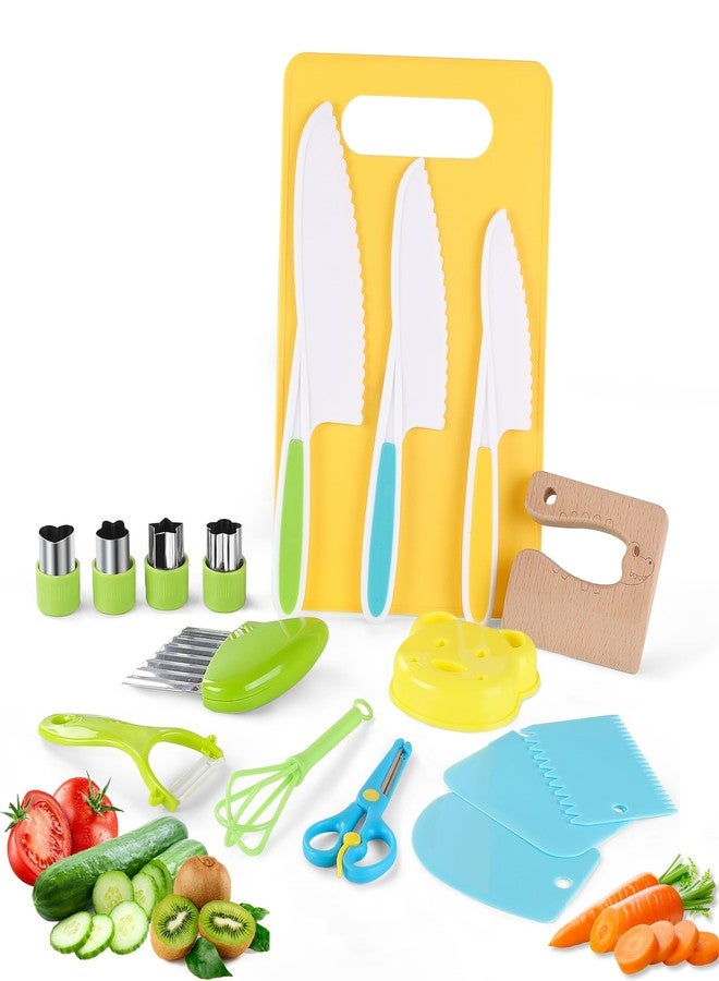 FGASIDYO 16PCS Montessori Kitchen Tools Cookware Baking Toy, Toddler Baking Set for Real Cooking includes 3 Serrated Edges Plastic Toddler Knives, Cutting Board, Y Peeler, Egg Beater, Toddler Food Picks - Image 1
