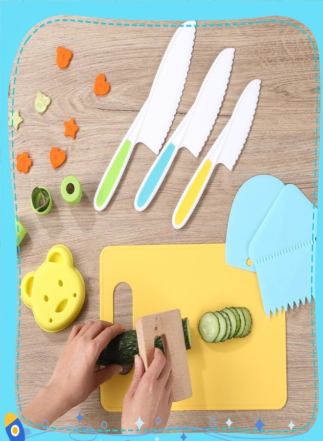 FGASIDYO 16PCS Montessori Kitchen Tools Cookware Baking Toy, Toddler Baking Set for Real Cooking includes 3 Serrated Edges Plastic Toddler Knives, Cutting Board, Y Peeler, Egg Beater, Toddler Food Picks - Image 4