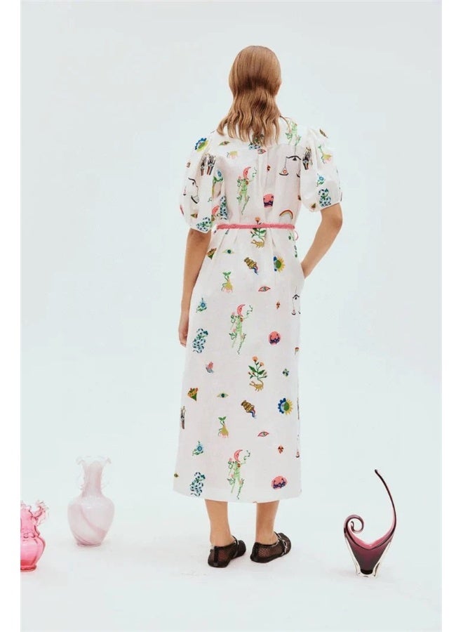 Madam Uniq Printed Linen Midi Dress - Image 2