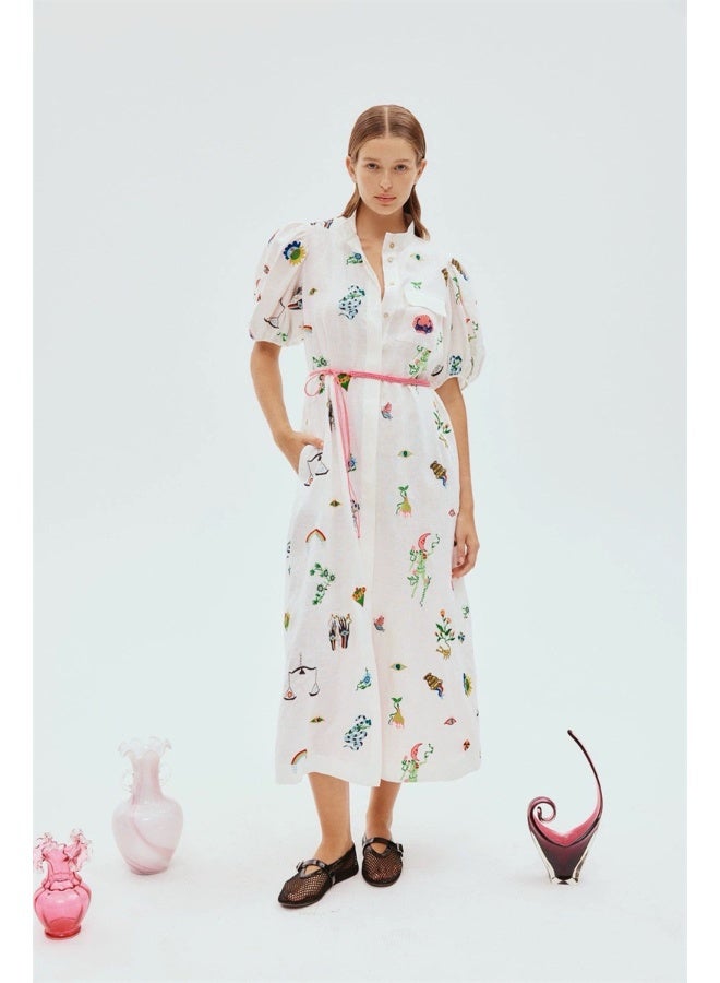 Madam Uniq Printed Linen Midi Dress - Image 1