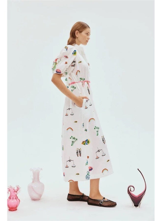 Madam Uniq Printed Linen Midi Dress - Image 3