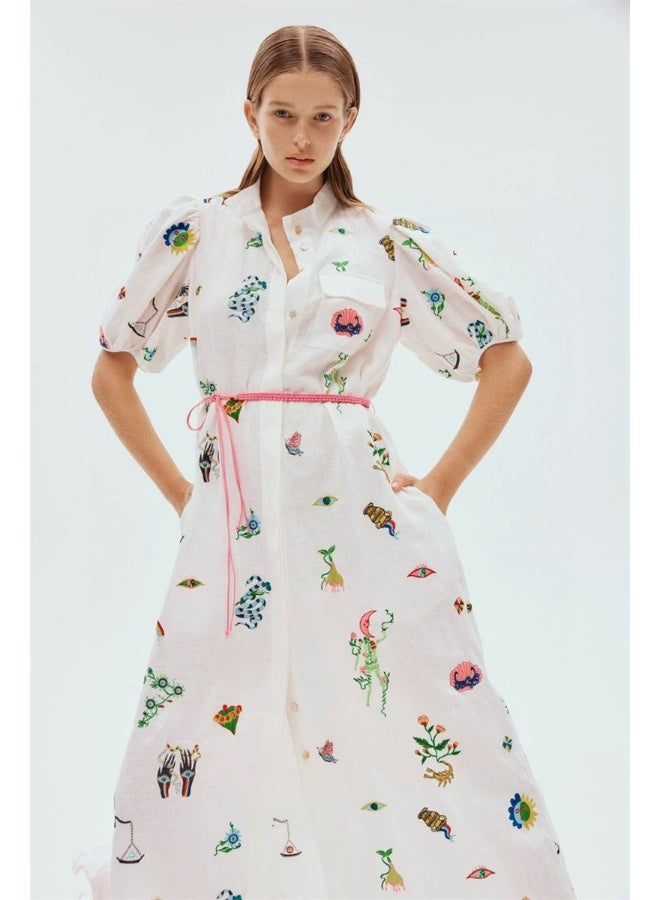 Madam Uniq Printed Linen Midi Dress - Image 4