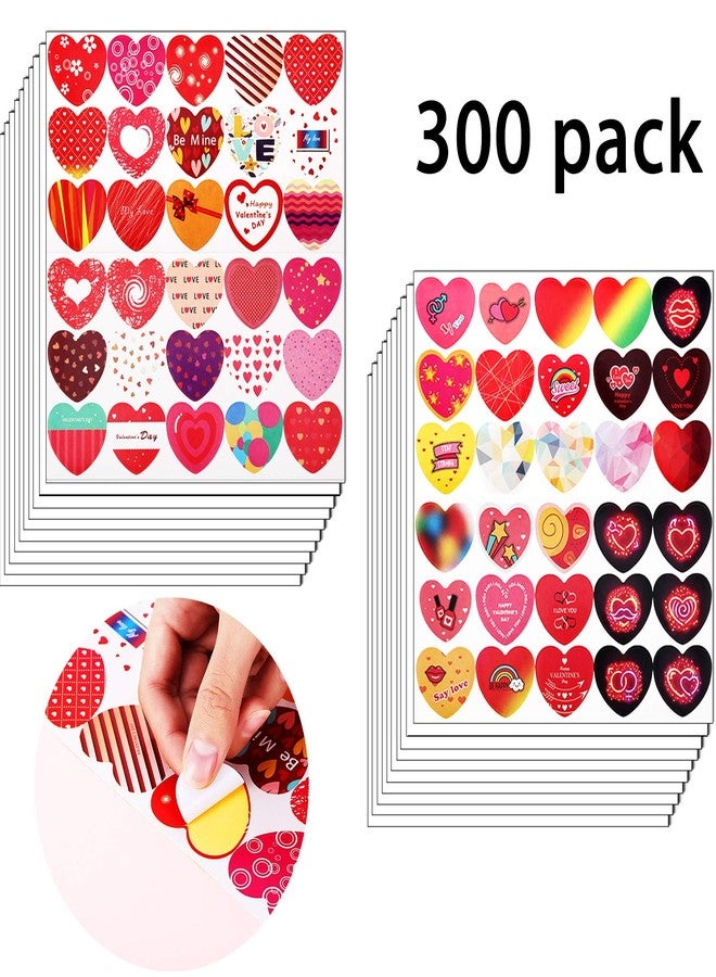 Jovitec 300 Pieces Heart Stickers Valentines Heart Adhesive Stickers 60 Adorable Designs for Valentine's Day Decorative Stickers - Image 1