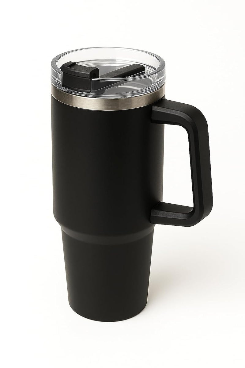 KRySt Stainless Steel Insulated Tumbler with Handle and Steel Straw | 1200ml Reusable Double Wall Vacuum Travel Mug | Hot & Cold Beverage Cup for Office, Home, and Outdoor Use (Black) - Image 5