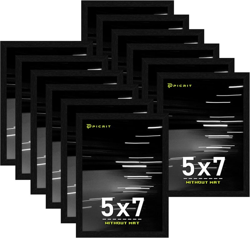 Picrit 5x7 Picture Frame Set of 12, Wall Gallery Photo Frames without Mat, Multi Photo Display for Home Decor, Black - Image 1