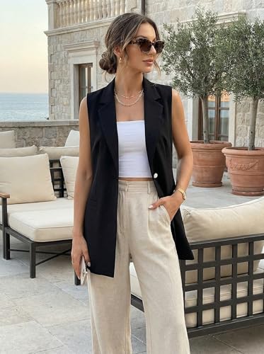 Kedera Women Sleeveless Blazer Vest 2025 Professional Work Office Full Lined Tops Jacket Black - Image 3