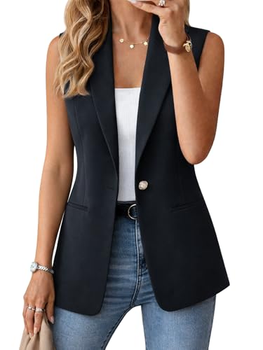 Kedera Women Sleeveless Blazer Vest 2025 Professional Work Office Full Lined Tops Jacket Black - Image 1