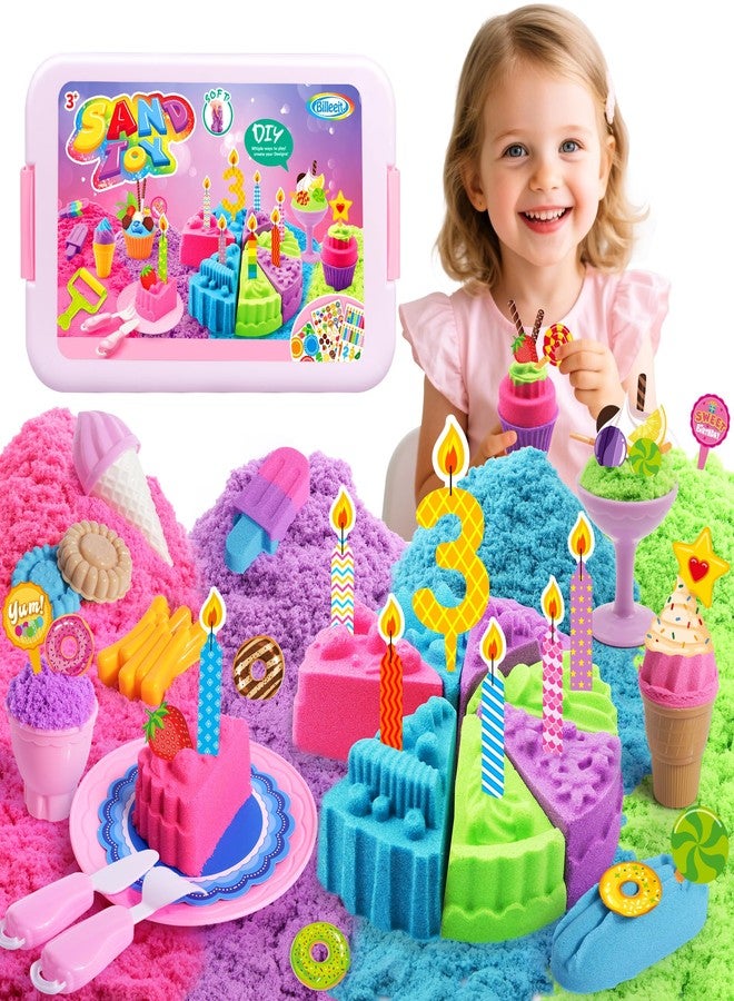 Billeeit Cake & Ice Cream Sensory Bin Sand Toy, Sand Kit Sensory Toys w/lid and 4 Color Moldable Sensory Play Sand 2.2lbs, Molds, Tools Set 43pcs Total for Toddlers, Fun Easter Gifts for Kids 3+ - Image 1