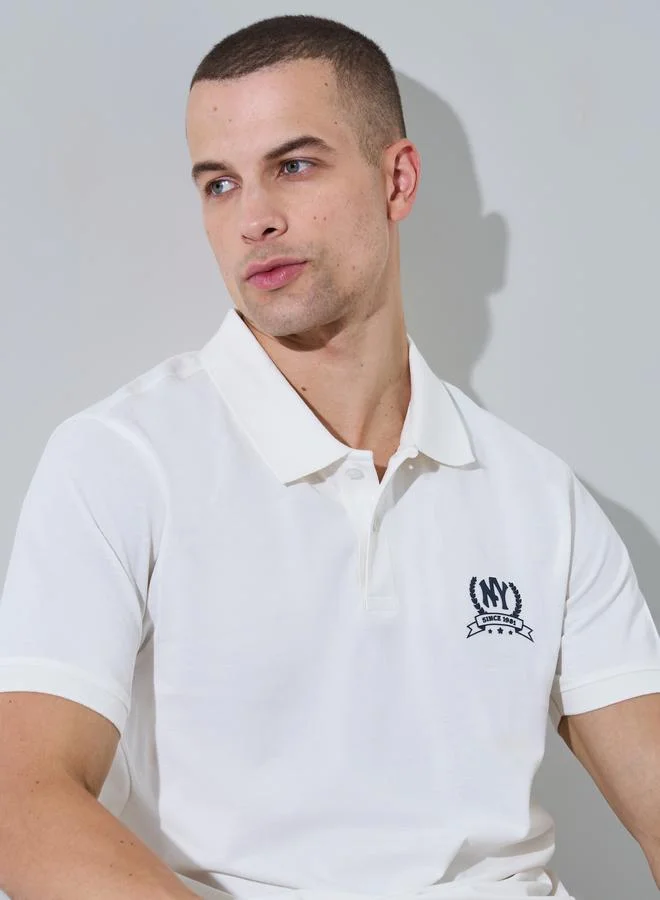 ستايلي Men Off White Regular Fit HD Print Pique Polo