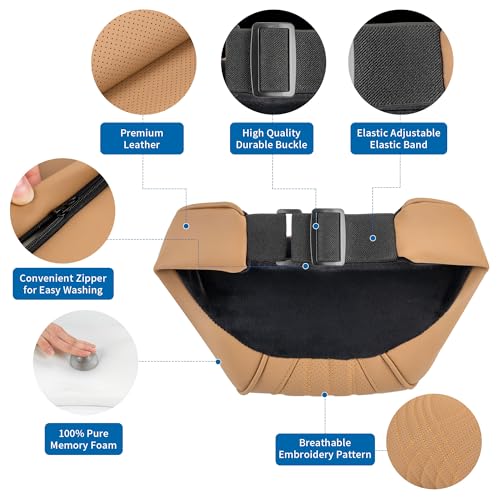 Dapucarin Car Headrest Memory Foam Neck Pillow for Driving with Leather Cover Soft Comfortable Seat Head Pillow Cushion for Most Cars SUV Sedan Home Office Palomino Brown (1PC) - Image 2