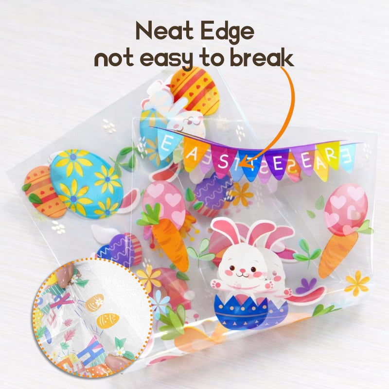 WIKDAY 144 PCS Easter Treat Bags Bulk Cellophane Bags with Twist Ties, 6 Designs for Candy Snack Goodie Toys Gift Packaging, Easter Party Favors Classroom Home Egg Hunt Holiday Celebration 10.7"x4.9", 6 Style A - Image 4